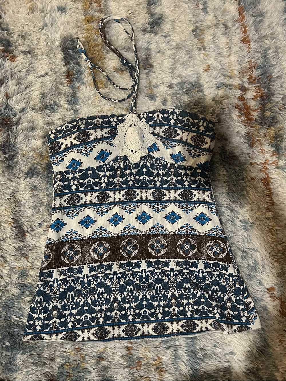 Boho Halter top - Blue & White Floral Pattern